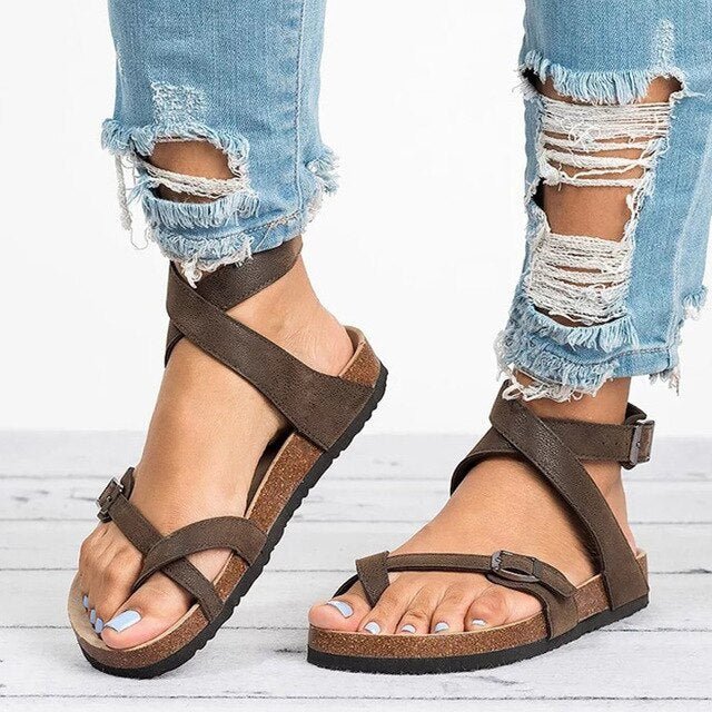 Damen Sandalen | Offen | Riemen | Verstellbar | rutschfest | Nachhaltig-Braun-35-Luzern Mode