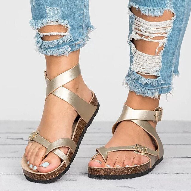 Damen Sandalen | Offen | Riemen | Verstellbar | rutschfest | Nachhaltig-Gold-35-Luzern Mode
