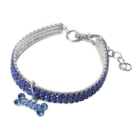 Haustierhalsband | Kette Bling Stilvoll Funkelnd Auffällig Luxus-Blau-S 19.5x2x1cm-Luzern Mode