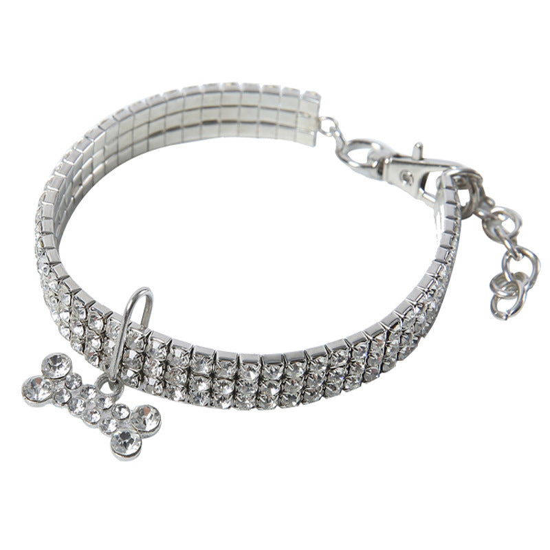 Haustierhalsband | Kette Bling Stilvoll Funkelnd Auffällig Luxus-Weiß-S 19.5x2x1cm-Luzern Mode