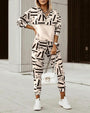 Damen Jogginganzug | Mehrfarbiger Druck | 2-Teilig | Locker sitzend | Baumwolle-Beige-S-Luzern Mode