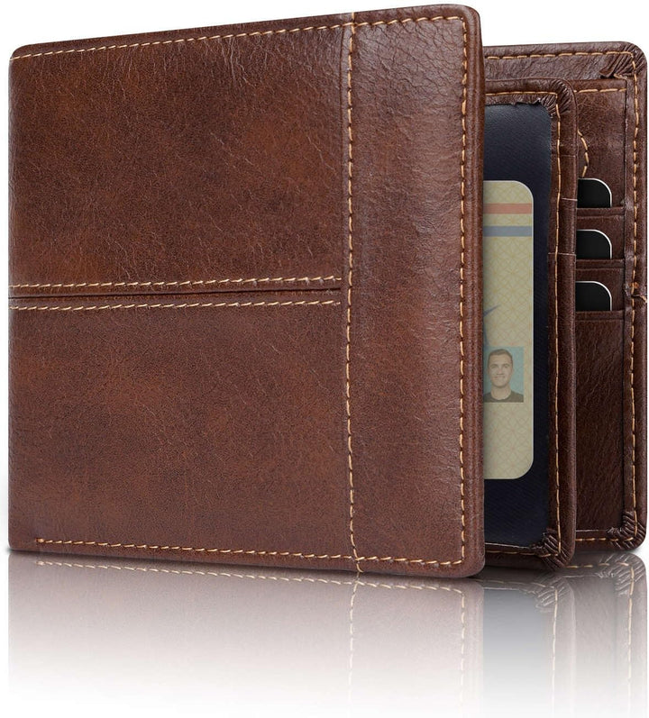 Herren Leder Geldbörse RFID Schutz mit Kartenfächern-Braun (ohne Reißverschluss)-Luzern Mode