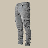 Herren Cargo-Jeans | Stretch | Slim Fit | Taschen | Knopfverschluss-Grau-S-Luzern Mode
