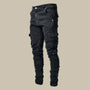 Herren Cargo-Jeans | Stretch | Slim Fit | Taschen | Knopfverschluss-Schwarz-S-Luzern Mode