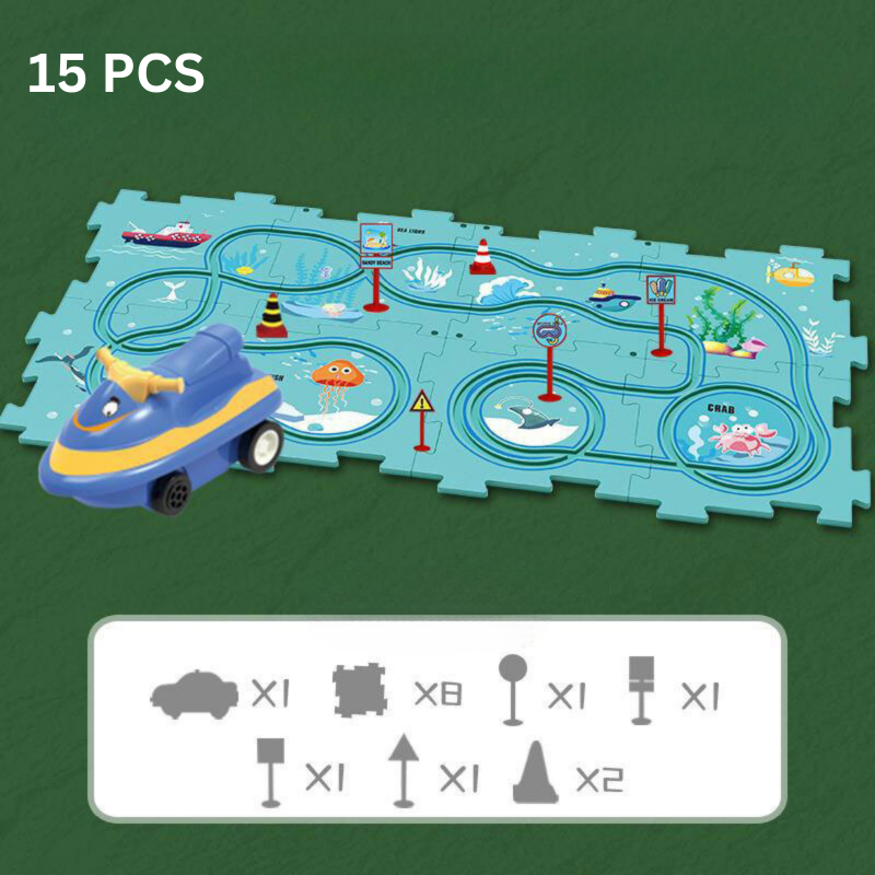 Kinder Rennbahn Puzzle | Problemlösungsfähigkeiten Lernspaß Anpassbarer Spielspaß-15 Teile-Ozean-Luzern Mode