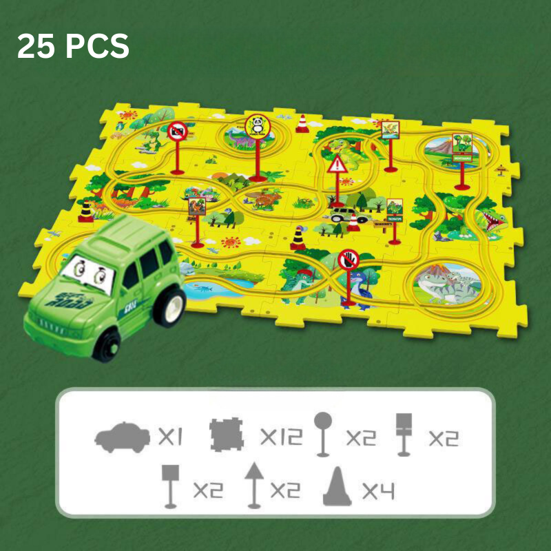 Kinder Rennbahn Puzzle | Problemlösungsfähigkeiten Lernspaß Anpassbarer Spielspaß-25 Teile-Dinosaurier-Luzern Mode