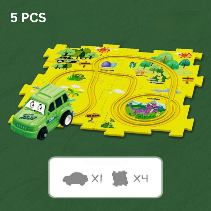 Kinder Rennbahn Puzzle | Problemlösungsfähigkeiten Lernspaß Anpassbarer Spielspaß-5 Teile-Dinosaurier-Luzern Mode