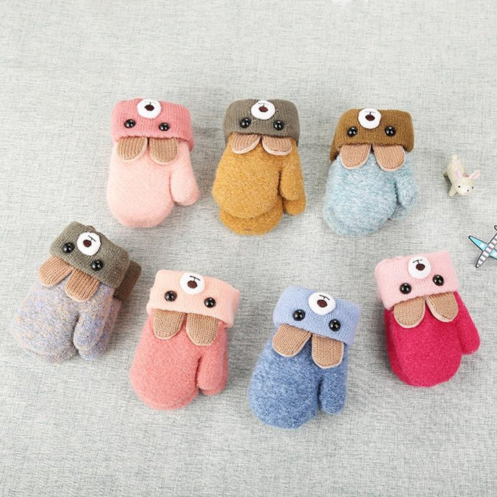 Winterwarme gefütterte Kinder-Fäustlinge mit Hasenmotiv & Kordel – 1+1 Gratis – 0–4 Jahre
