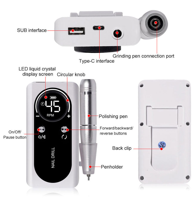 Nagelfeile | Elektrisch Maniküre Wiederaufladbar Kompakt USB Leichtgewicht-Luzern Mode