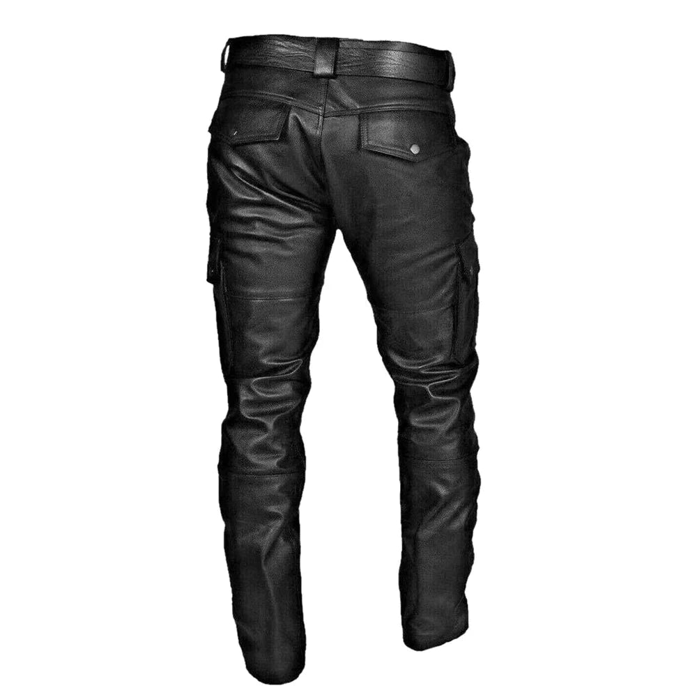 Herren Kunstlederhose mit Taschen und Gürtel - Modisch-Luzern Mode