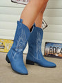 Damen Westernstiefel mit Stickerei und Blockabsatz-Blau-36-Luzern Mode