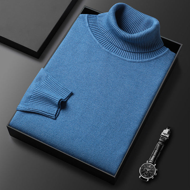 Herren Pullover | Kaschmir-Mix | Einfarbig | Weich | Streifenmuster | Warm-Blau-XS-Luzern Mode