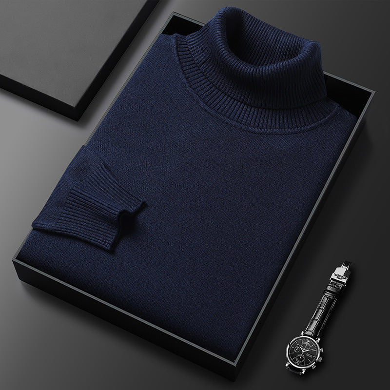 Herren Pullover | Kaschmir-Mix | Einfarbig | Weich | Streifenmuster | Warm-Dunkelblau-XS-Luzern Mode