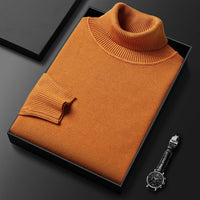 Herren Pullover | Kaschmir-Mix | Einfarbig | Weich | Streifenmuster | Warm-Orange-XS-Luzern Mode