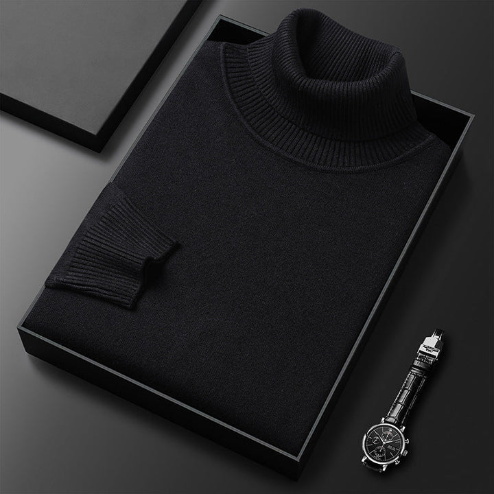 Herren Pullover | Kaschmir-Mix | Einfarbig | Weich | Streifenmuster | Warm-Schwarz-XS-Luzern Mode