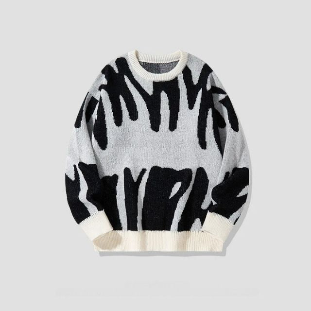 Herren Strickpullover mit abstraktem Muster, bequemes Design-Grau-XS-Luzern Mode