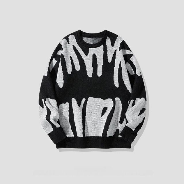 Herren Strickpullover mit abstraktem Muster, bequemes Design-Schwarz-XS-Luzern Mode