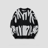 Herren Strickpullover mit abstraktem Muster, bequemes Design-Schwarz-XS-Luzern Mode
