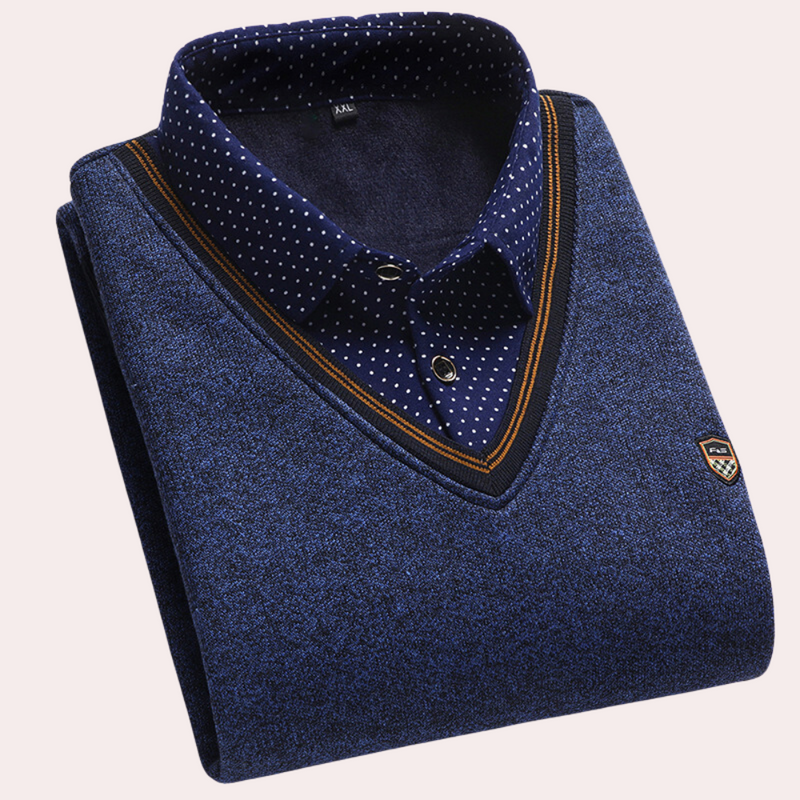 Herren Pullover mit Hemdkragen - Eleganter Strickpullover-Blau-M-Luzern Mode