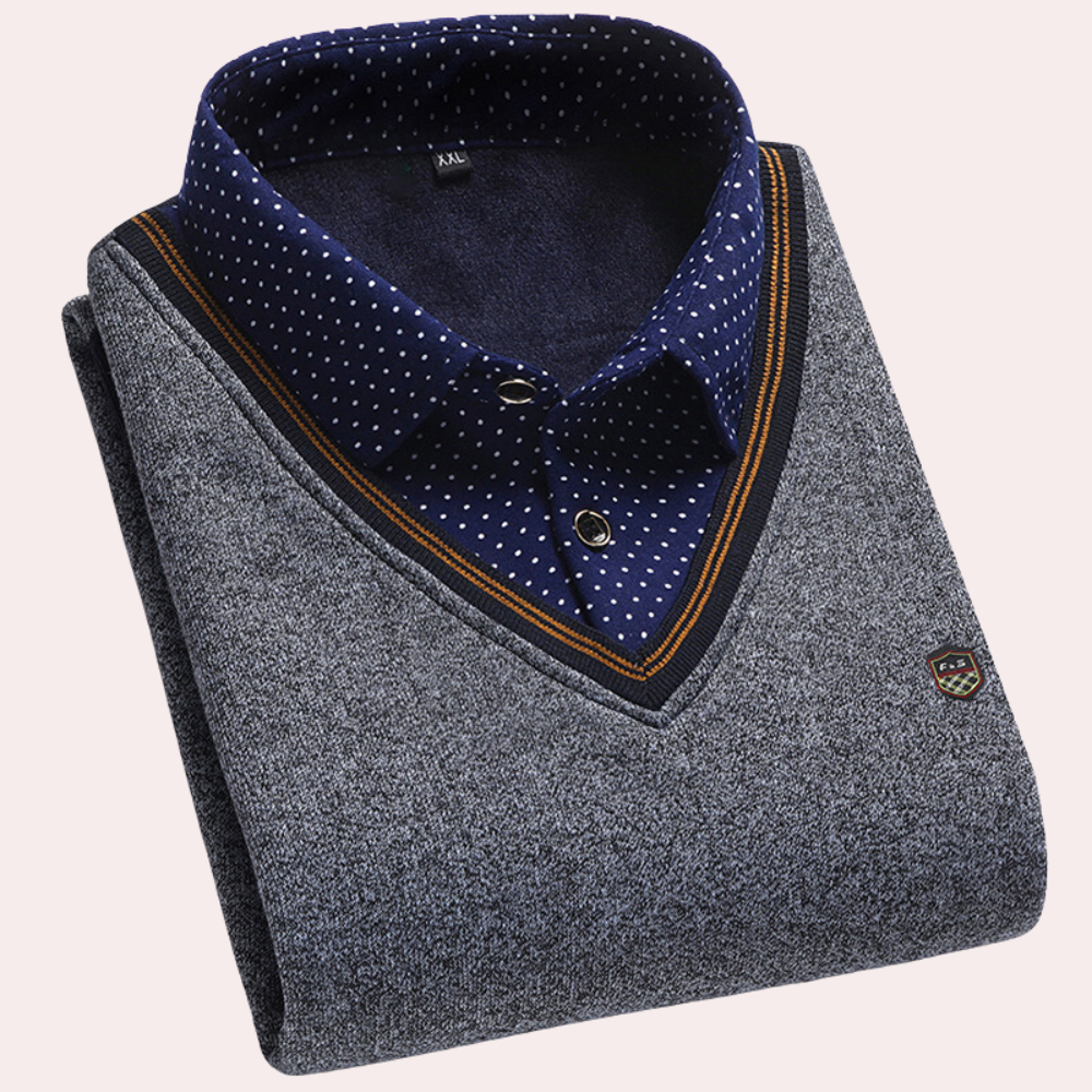 Herren Pullover mit Hemdkragen - Eleganter Strickpullover-Grau-M-Luzern Mode