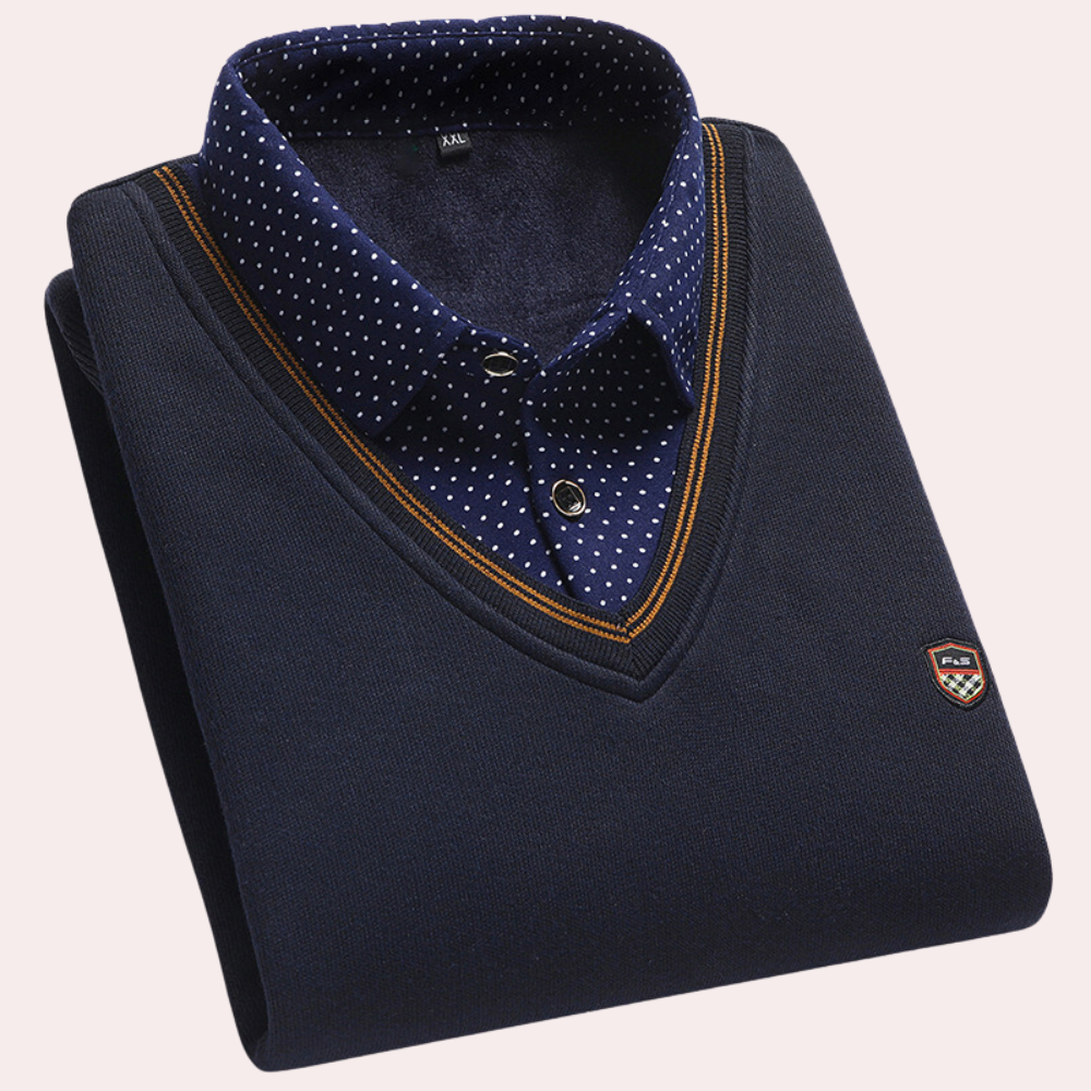 Herren Pullover mit Hemdkragen - Eleganter Strickpullover-Marineblau-M-Luzern Mode