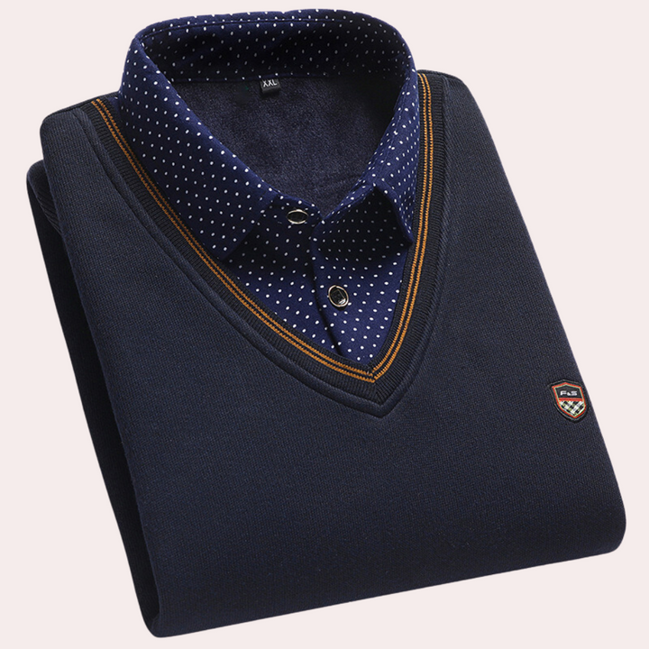 Herren Pullover mit Hemdkragen - Eleganter Strickpullover-Marineblau-M-Luzern Mode