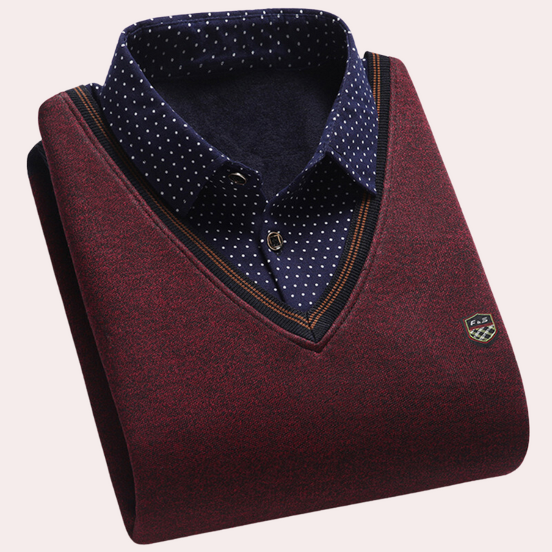 Herren Pullover mit Hemdkragen - Eleganter Strickpullover-Rot-M-Luzern Mode