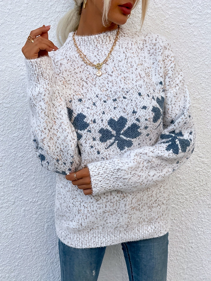 Damen Strickpullover mit Blumenmuster für Herbst/Winter-Beige-S-Luzern Mode