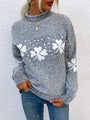 Damen Strickpullover mit Blumenmuster für Herbst/Winter-Dunkelgrau-S-Luzern Mode