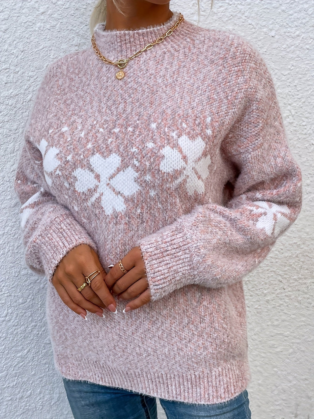 Damen Strickpullover mit Blumenmuster für Herbst/Winter-Luzern Mode