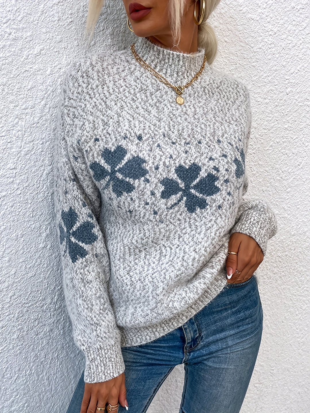 Damen Strickpullover mit Blumenmuster für Herbst/Winter-Luzern Mode