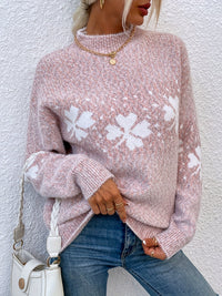 Damen Strickpullover mit Blumenmuster für Herbst/Winter-Rosa-S-Luzern Mode