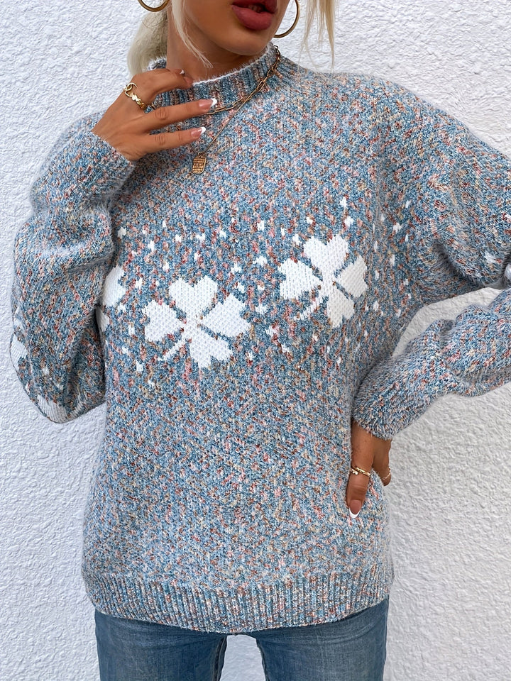 Damen Strickpullover mit Blumenmuster für Herbst/Winter-Luzern Mode