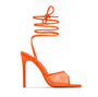 Pumps | Spitzen-Optik | Schnürverschluss | Blockabsatz | Lackleder-Orange-35-Luzern Mode