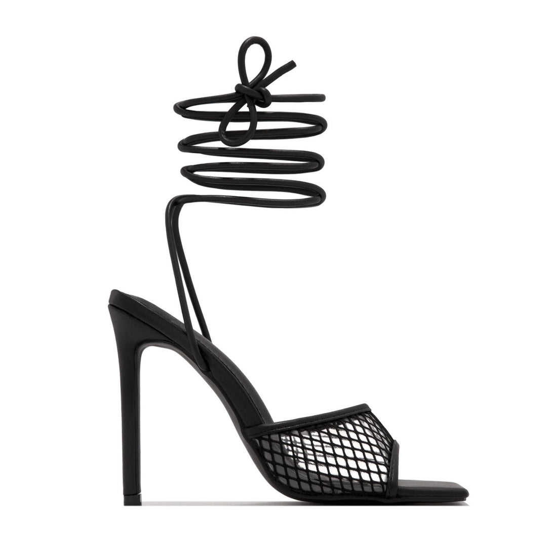 Pumps | Spitzen-Optik | Schnürverschluss | Blockabsatz | Lackleder-Schwarz-35-Luzern Mode