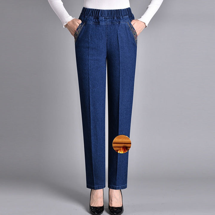 Jeans mit Push-up-Effekt | Warme Innenauskleidung | Slimfit | Stretch-Dunkelblau (mit Innenfutter)-XL-Luzern Mode