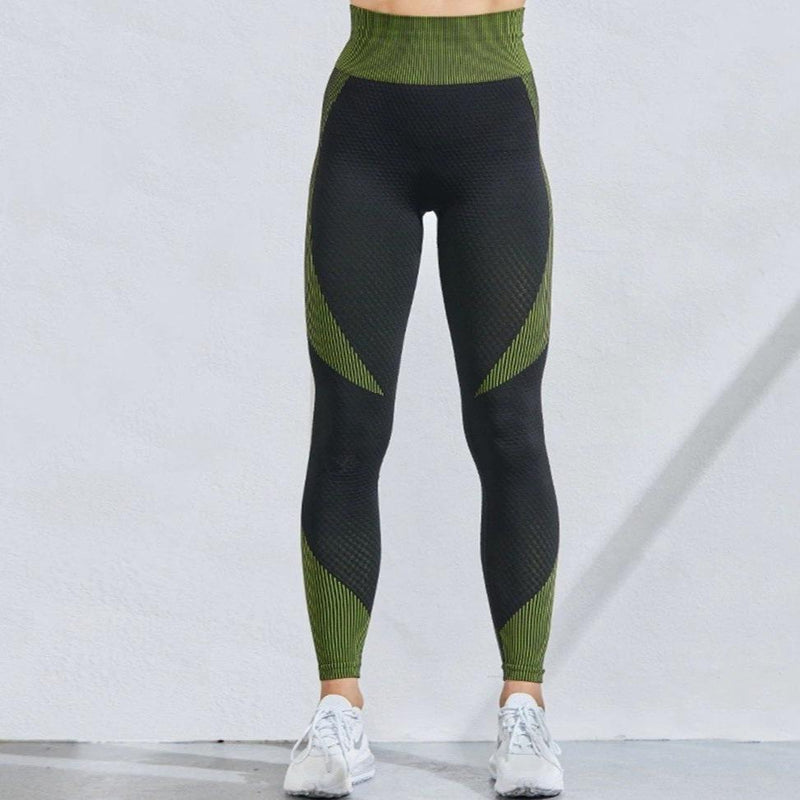 Damen Sport Leggings mit Muster - Bequeme Fitnesshose-Grün-S-Luzern Mode