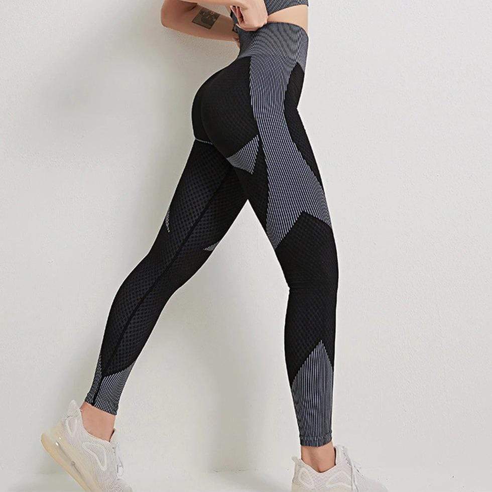 Damen Sport Leggings mit Muster - Bequeme Fitnesshose-Schwarz-S-Luzern Mode