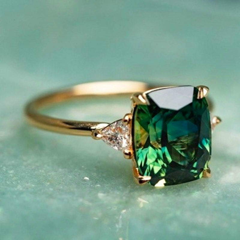 Goldener Ring | Smaragd Quadratisch Grün Stilvoll Langlebig Verstellbar-6-Luzern Mode