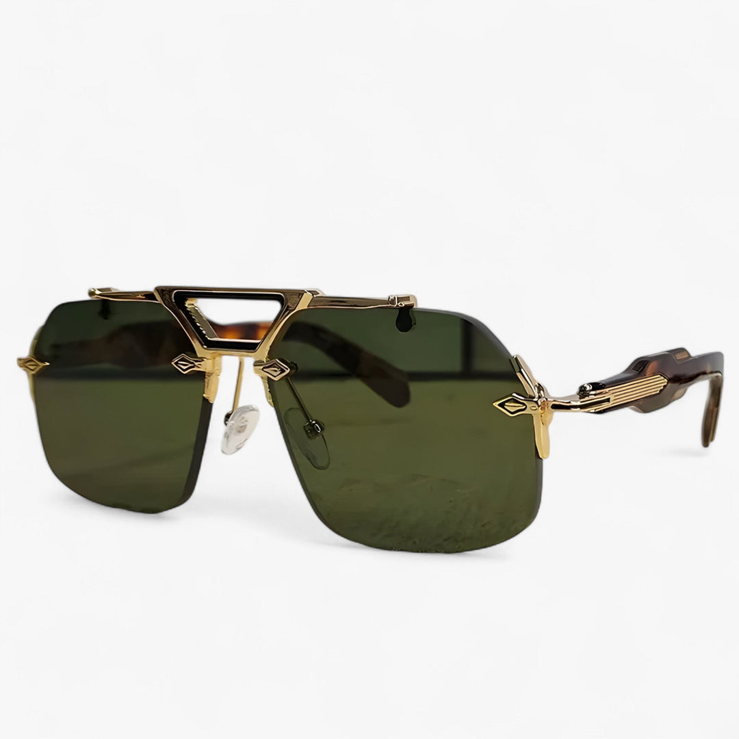 Sonnenbrille | Metal | Oversized | Randlos | Unisex | UV-Schutz-Grün Leopard-Luzern Mode