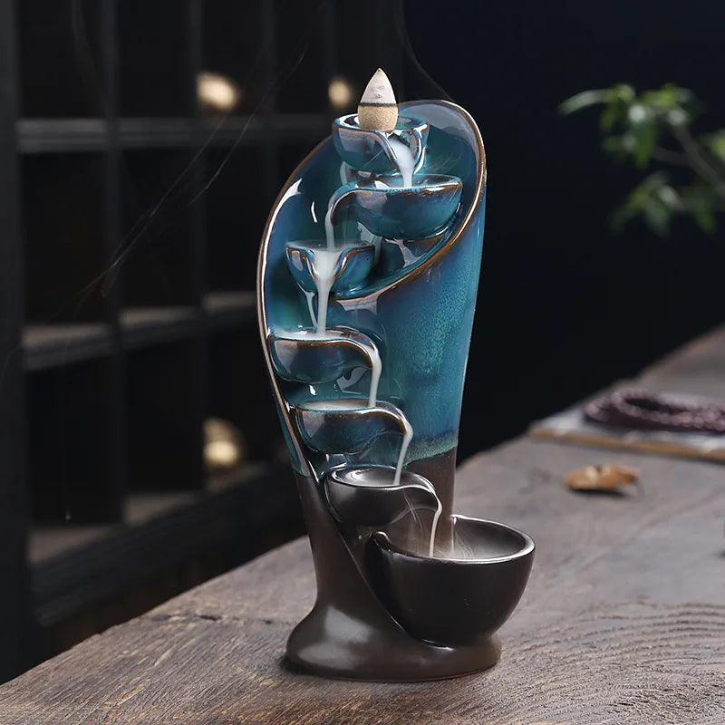 Räuchermännchen-Wasserfall | Einzigartig Stilvoll Elegant Handgefertigt Keramik Trendig-Blau-Luzern Mode