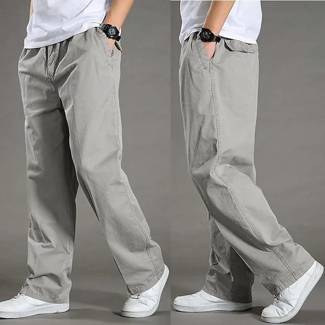 Herren Freizeithose mit elastischem Bund und Taschen-Hellgrau-M-Luzern Mode