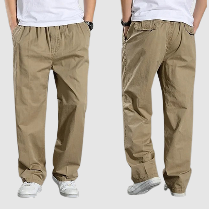 Herren Freizeithose mit elastischem Bund und Taschen-Khaki-M-Luzern Mode