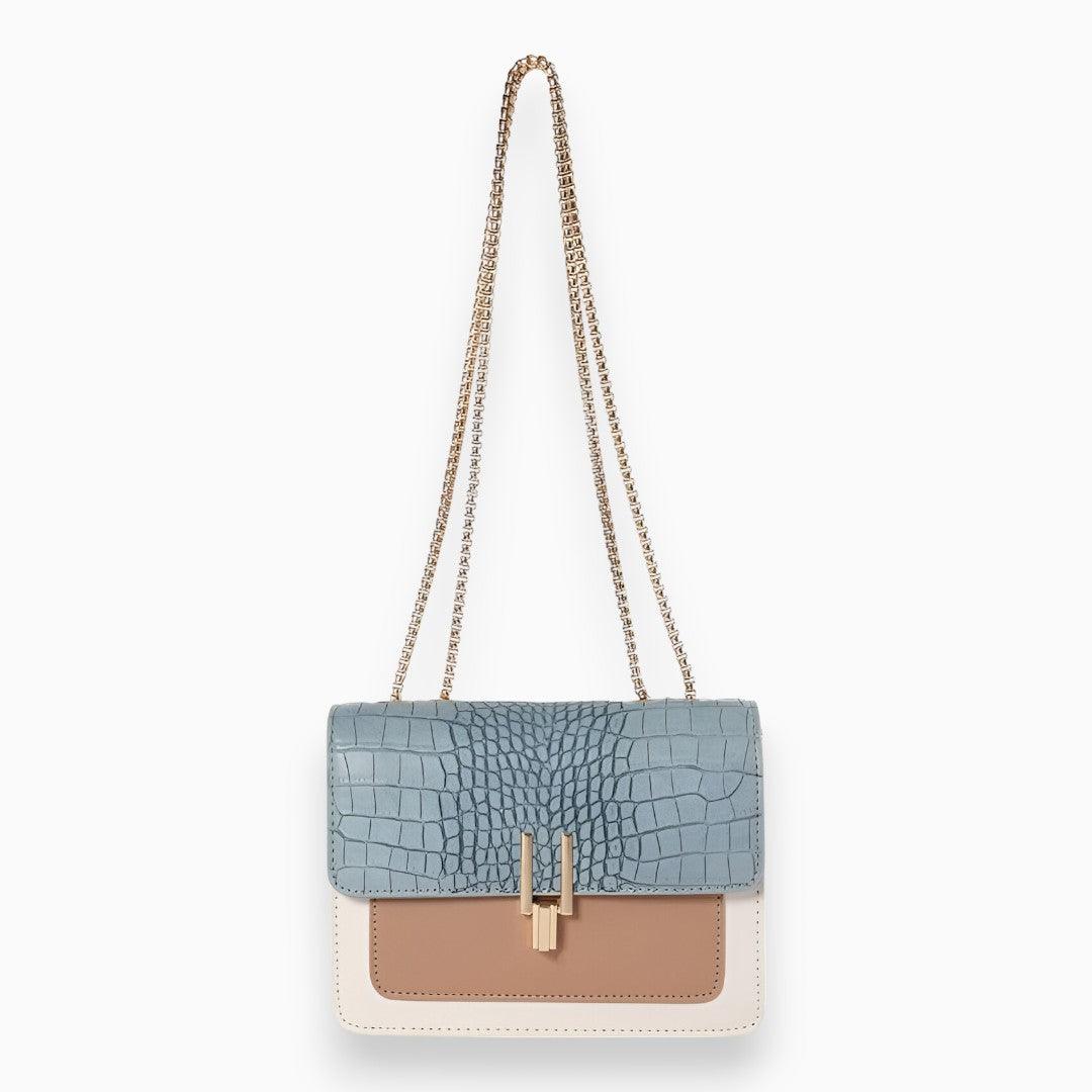 Luxuriöse Damenhandtasche mit Krokodilprägung und Kette-Hellblau-Luzern Mode