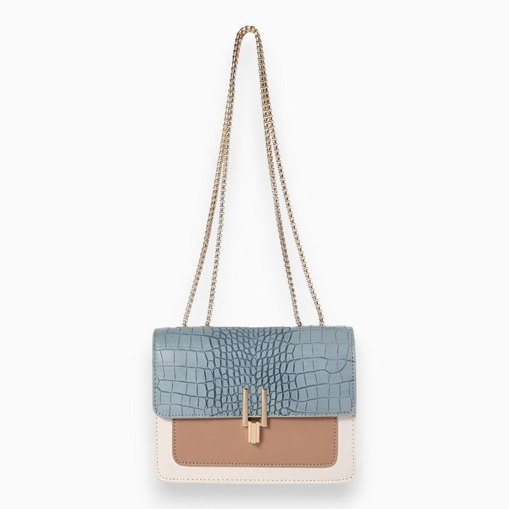 Luxuriöse Damenhandtasche mit Krokodilprägung und Kette-Hellblau-Luzern Mode
