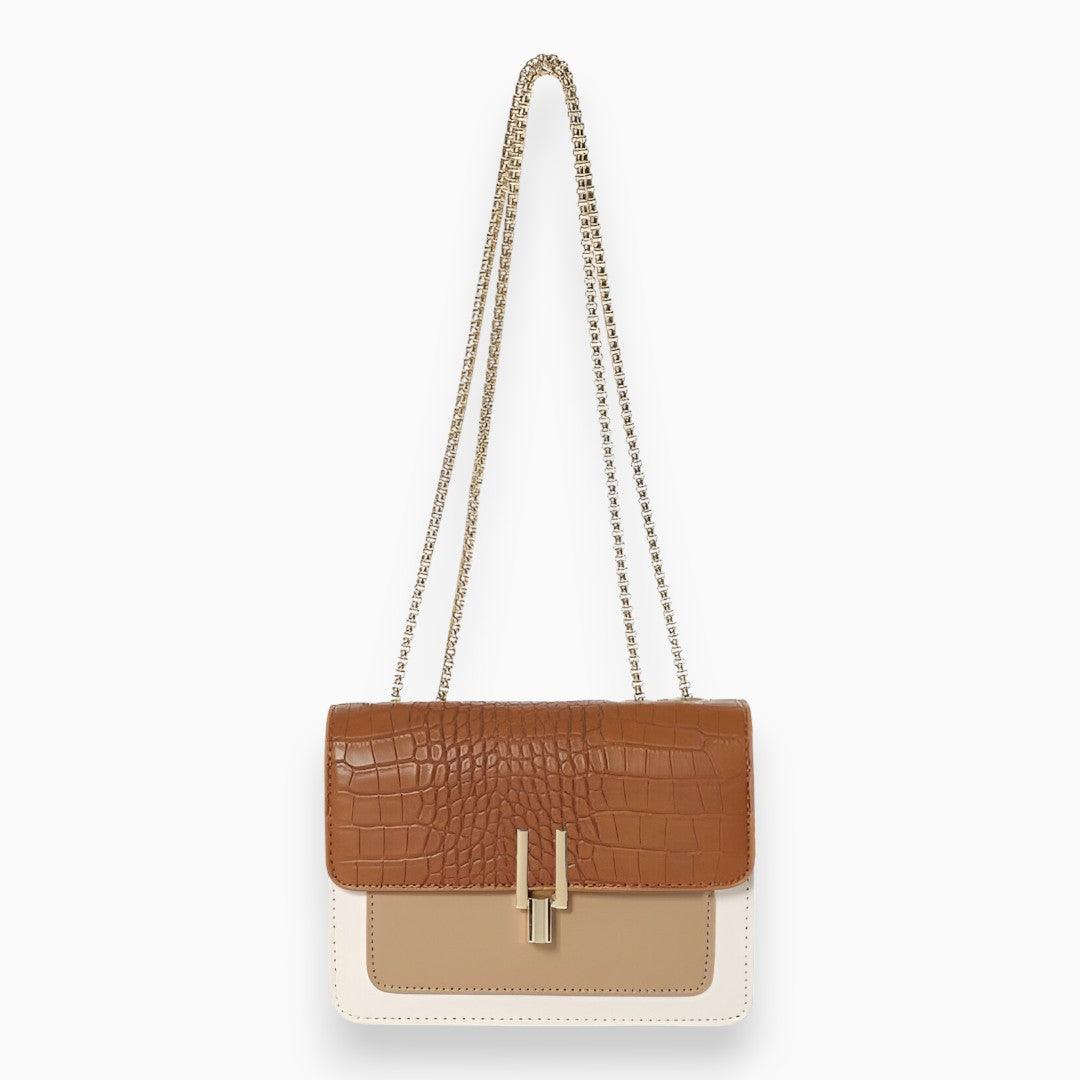 Luxuriöse Damenhandtasche mit Krokodilprägung und Kette-Hellbraun-Luzern Mode