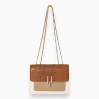 Luxuriöse Damenhandtasche mit Krokodilprägung und Kette-Hellbraun-Luzern Mode