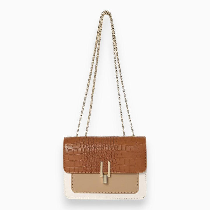 Luxuriöse Damenhandtasche mit Krokodilprägung und Kette-Hellbraun-Luzern Mode