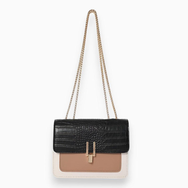 Luxuriöse Damenhandtasche mit Krokodilprägung und Kette-Schwarz-Luzern Mode