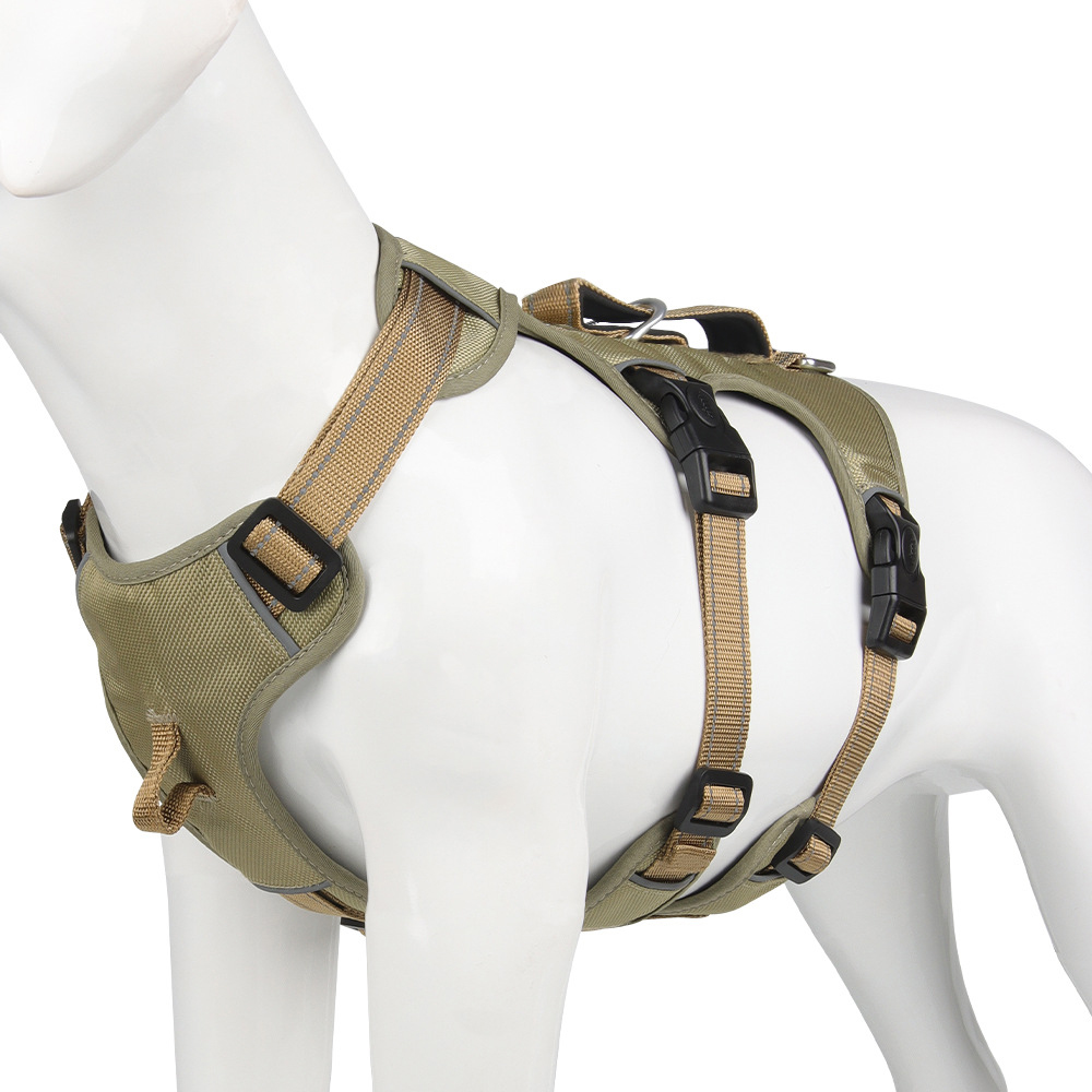 Hundegeschirr | Reflektierendes Nylon, Langlebig, Robust, Anti-Zieh, Verstellbar-S-Khaki-Luzern Mode